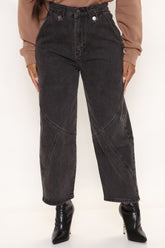 Western Showdown Non Stretch Balloon Mom Jeans - Black Ins Street